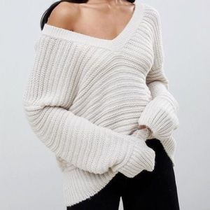 ASOS Gray Sweater In Off Shoulder V-neck